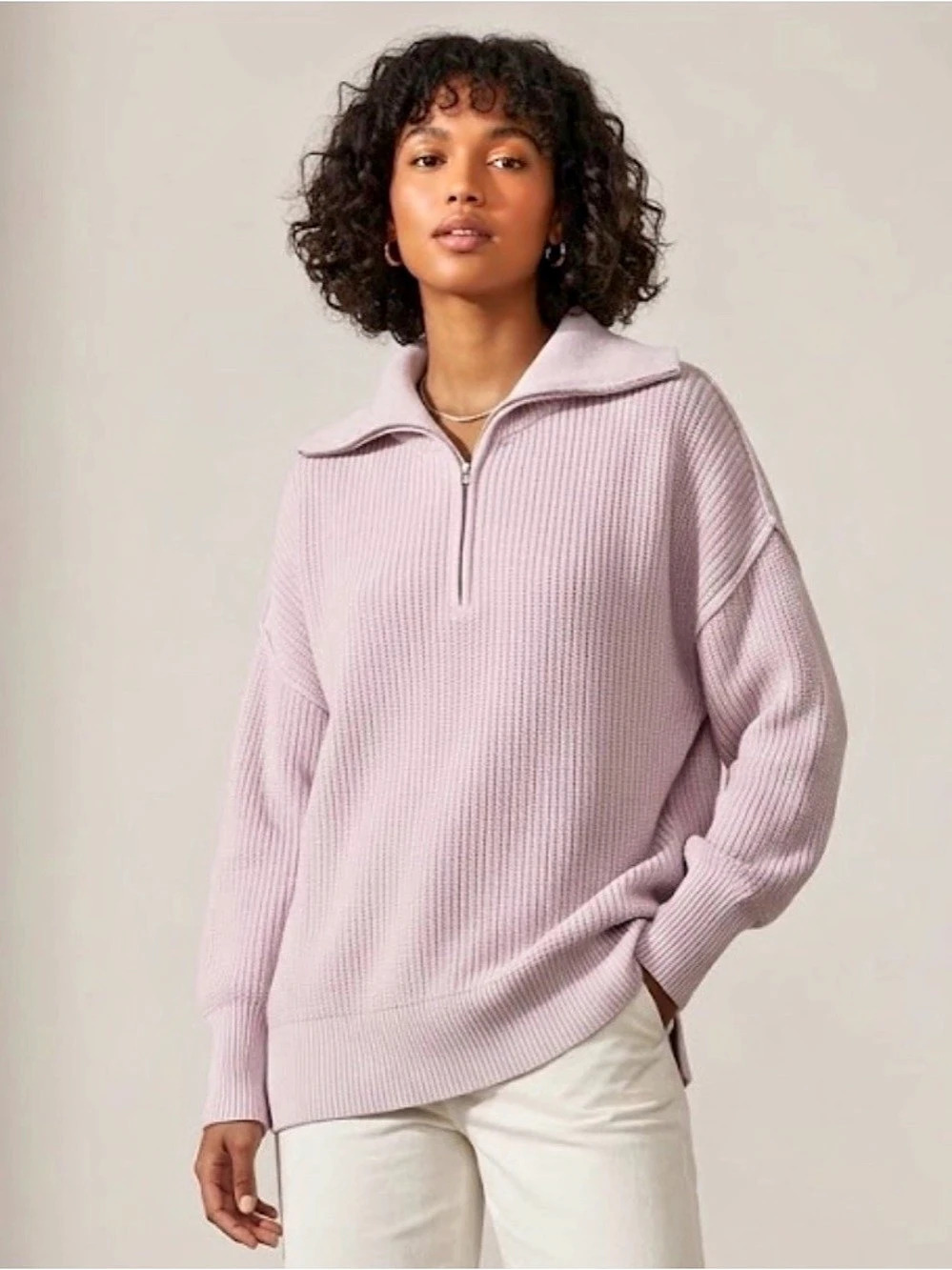 aerie So Nostalgic Oversized Ribbed Quarter Zip Sweater